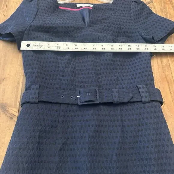 Boden Size 4 Pencil Dress Belted Midi Swiss Dots Navy Blue Classic Preppy - Picture 11 of 16